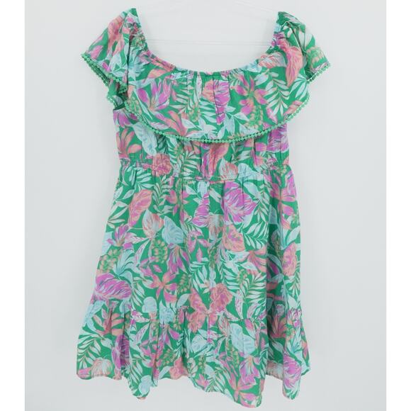 Tropical Ruffle Sundress 2X‎ Off Shoulder Floral Leafy Print Summer Resortwear - Picture 2 of 13